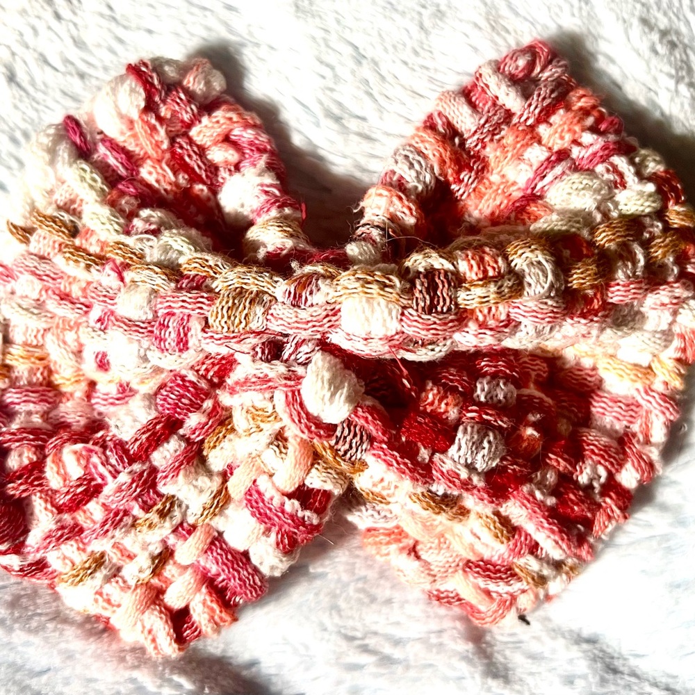 Peaches and Cream LARGE Hand Woven Rag Style HAIR BOW on 4 inch French Barette